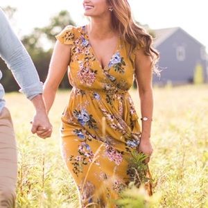 Yellow Floral Wrap Maxi Dress - Figure Flattering